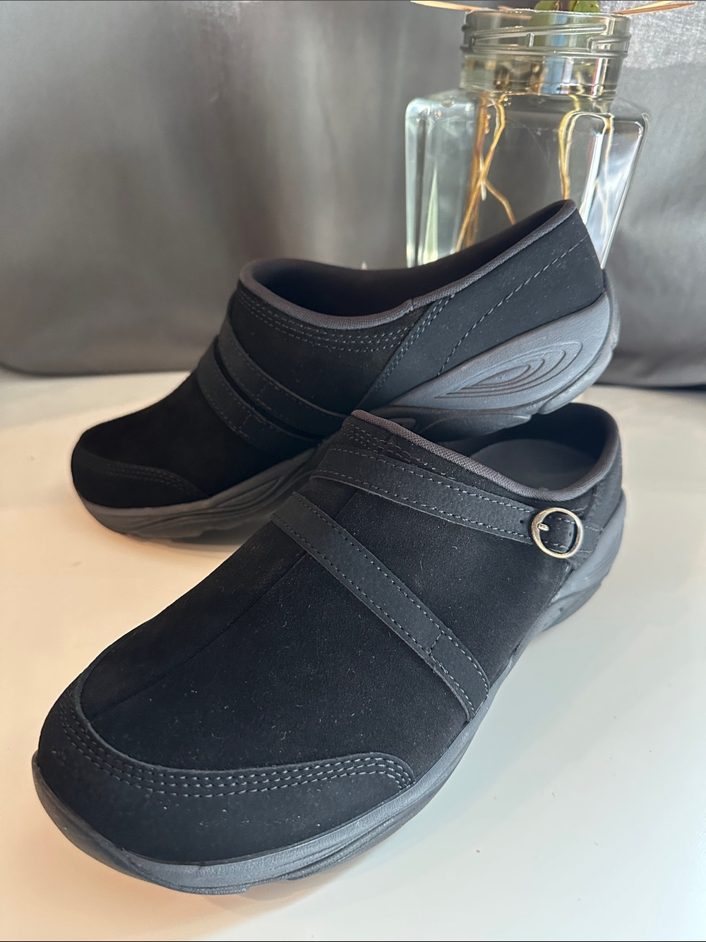 Easy Spirit Slip 0n Sandals  Explore24 Black Buckle Flats NWT